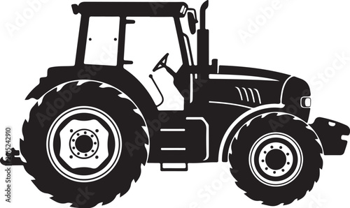 Tractor, agricultural vehicle, farming equipment, black silhouette, vector illustration