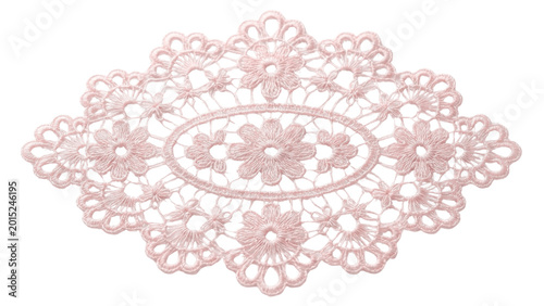 Pink lace doily with floral design isolated on transparent background