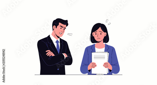 Tableau sur toile Vector flat design illustration of a smug businessman intimidating a nervous bus