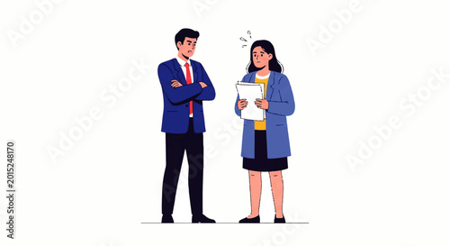 Photos Vector flat design illustration of a frustrated businesswoman holding documents