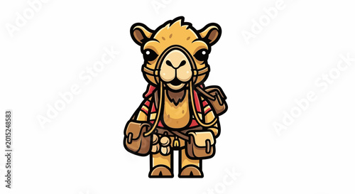 Photography Cute Cartoon Camel Character with Saddlebags, Ready for Desert Adventure