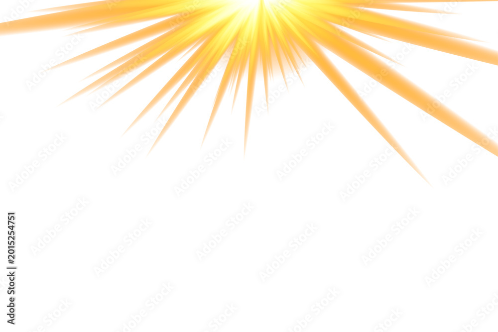 Fototapeta premium Bright yellow starburst explosion with radiant rays on white background