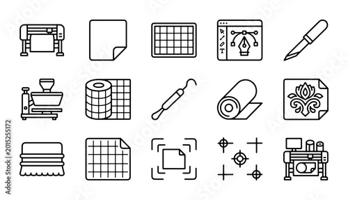Foto Printing Press Icons, Vector Graphics, Digital Design Tools, Cutters, and Materi
