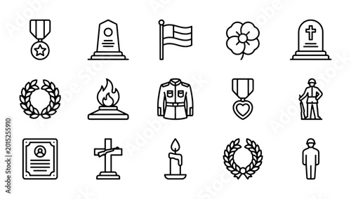 Photos Military Memorial Icons, Veteran Symbols, Remembrance Graphics, 15 Vector Elemen