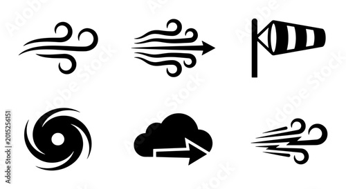 Canvastavla Wind Icons Set: Weather, Airflow, Hurricane, Cloud, Wind Sock, Meteorology Symbo