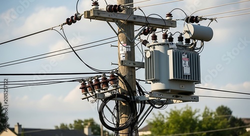 Electricity transformer on power pole outdoors.