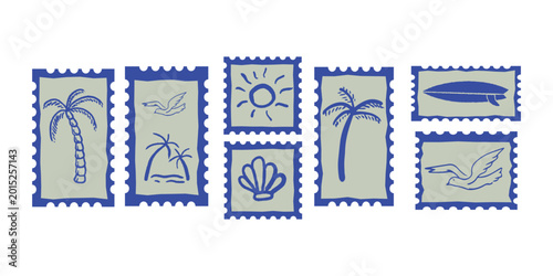 Canvas Print Collection of vector white color surfing illustrations, for t-shirt, posters and
