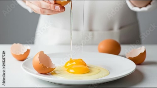 Raw eggs with yolks in a glass bowl for breakfast cooking