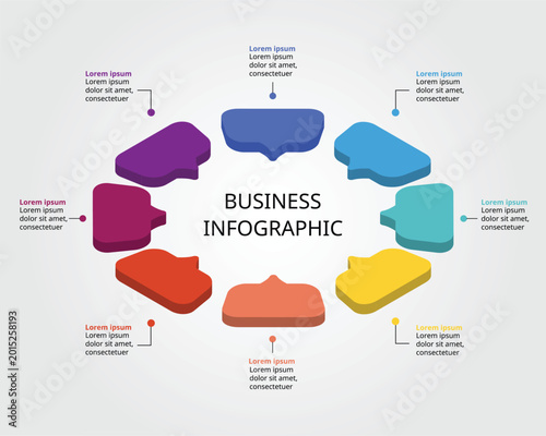 8 Business Infographic Template with Eight Steps in bubble speech