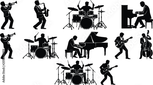 Photos Professional jazz band musicians silhouette set featuring pianist drummer guitar