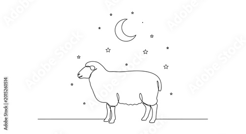 Quadro em tela Minimalist Sheep Silhouette Under Crescent Moon and Stars