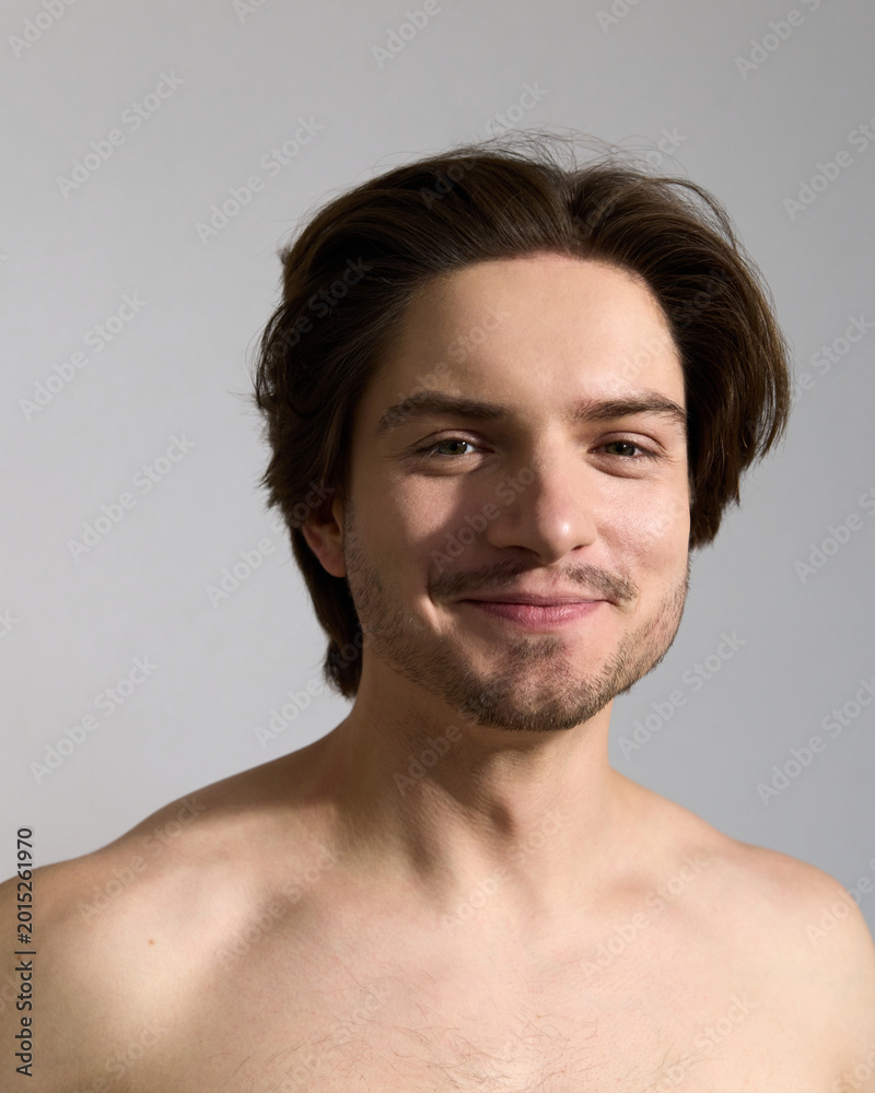 Naklejka premium a close portrait of a man with stubble, without outerwear. Photography of body parts