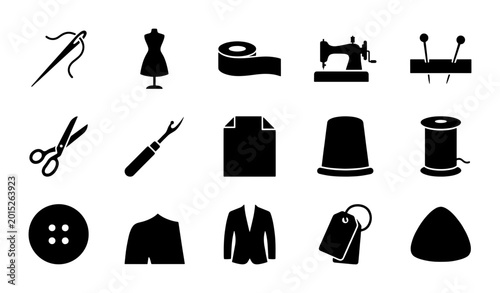 Cuadro en lienzo Sewing Icons Set, Tailoring Vector Graphics, Fashion Design Elements, Craft Supp