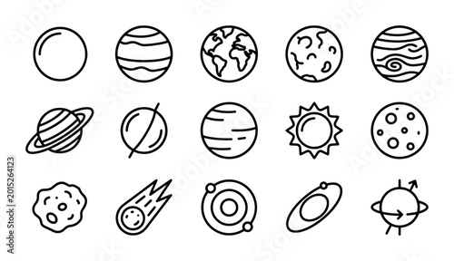 Foto Space Icons Set, Solar System Planets, Celestial Bodies, Cosmic Elements