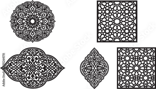 Collection of intricate islamic geometric patterns and arabesque designs with islamic pattern middle eastern black and white repeating pattern arabesque