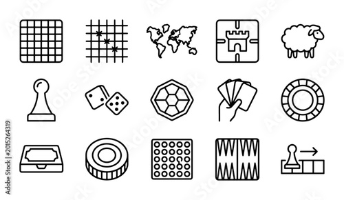 Board Game Icons, Strategy Game Symbols, Entertainment Vector Set