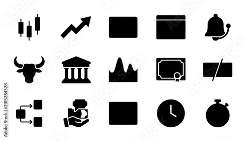 Finance Icons Set, Stock Market Symbols, Business Growth Icons