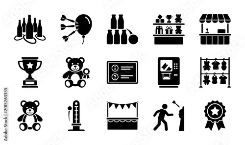 Carnival Game Icons, Fairground Vector Set, Amusement Park Graphics