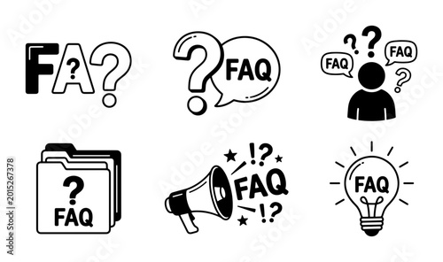 Konstfotografi FAQ Icons Set, Frequently Asked Questions Symbols, Question Mark Graphics, Suppo