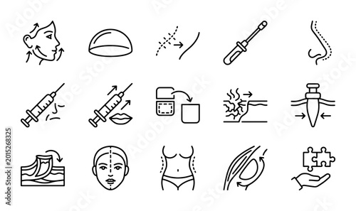 Schilderij op canvas Cosmetic Surgery Icons, Plastic Surgery Vector Graphics, Beauty Enhancement Symb