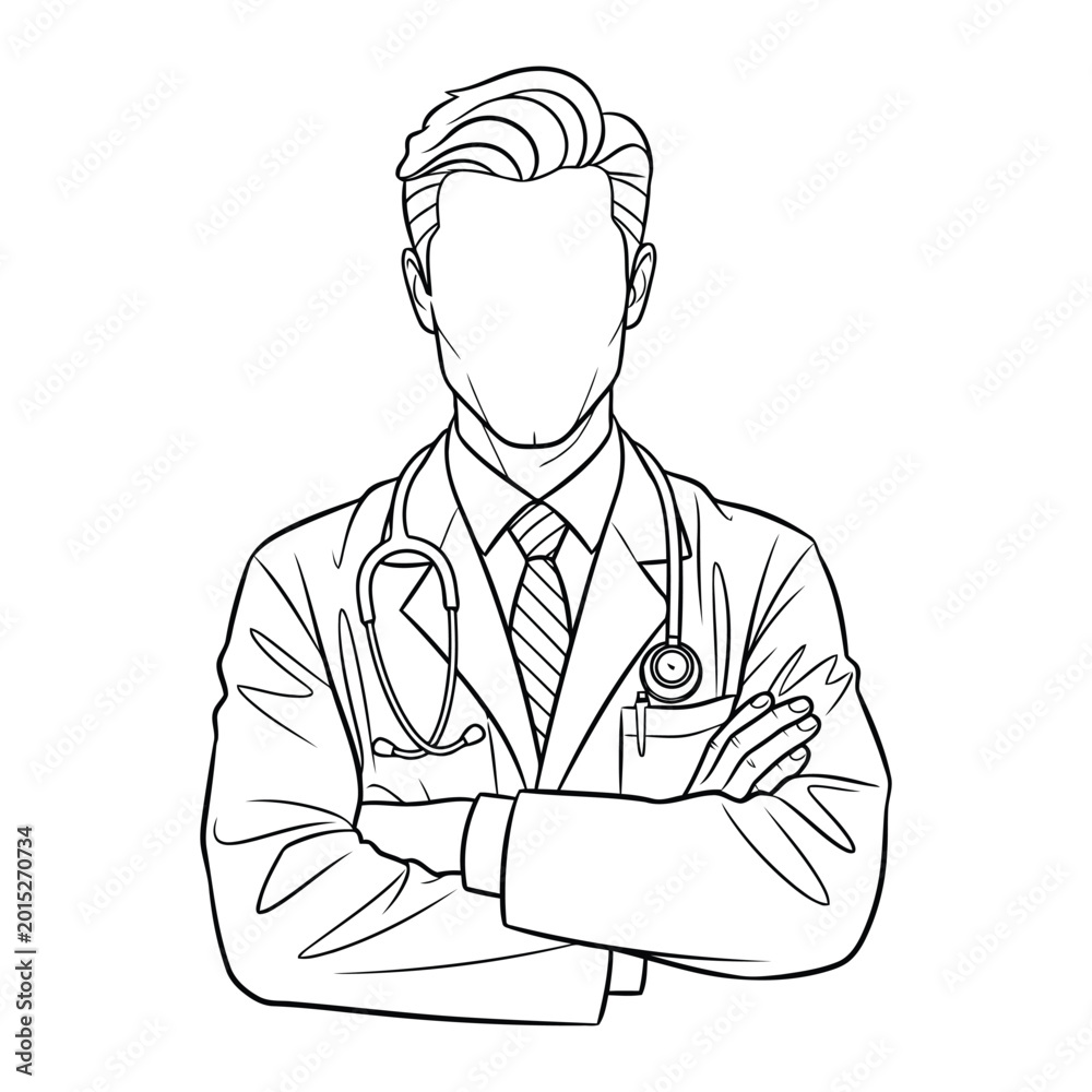 Fototapeta premium doctor continuous line art drawing with stethoscope and arms crossed