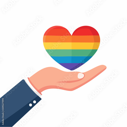 Hand holding rainbow heart symbol