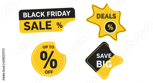 Black Friday Sale, Deals, Save Big, Up To % Off - Yellow Sale Stickers