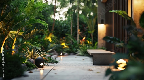 Tropical pathway at dusk