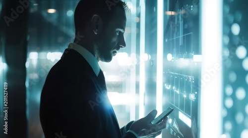 Businessman analyzing data in modern data center