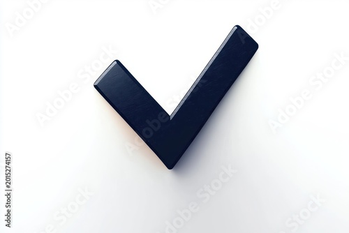 three-dimensional black check mark with soft shadow on white background conveying approval, success, and affirmation
