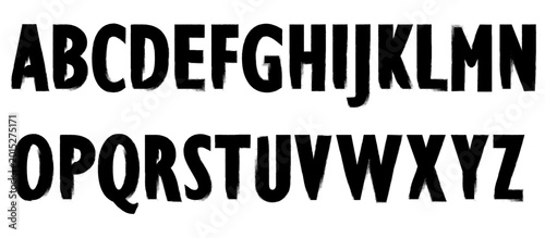 Alphabet hand drawn graphic paint ink art brush texture strong letters set vector illustration