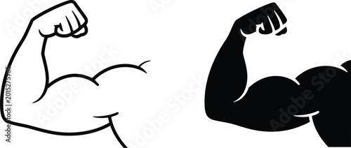 Schilderij op canvas Flexed bicep icons with strength, vector illustration.
