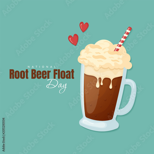 National root beer float day celebration with ice cream and soda glass vector illustration.