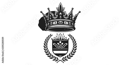 Fotografía Regal Crown and Crest Emblem with Laurel Wreath - Royalty and Authority Symbol