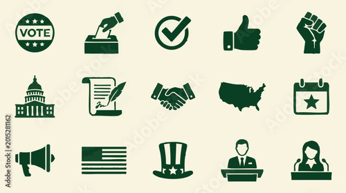 Canvastavla US Politics, Elections, and Democracy Vector Icon Set