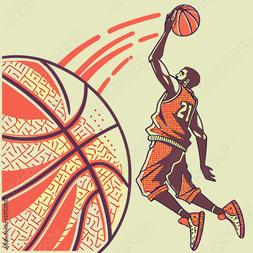 Fotografía Basketball player jumping to dunk ball with motion lines