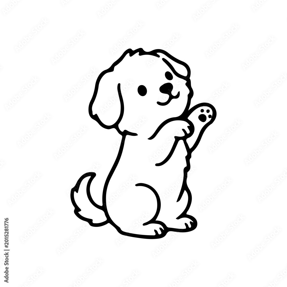 Naklejka premium Line art paw dog doodle character