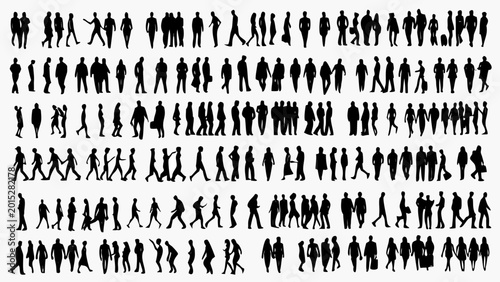collection of black human silhouettes in various walking and standing poses on a white background high quality professional
