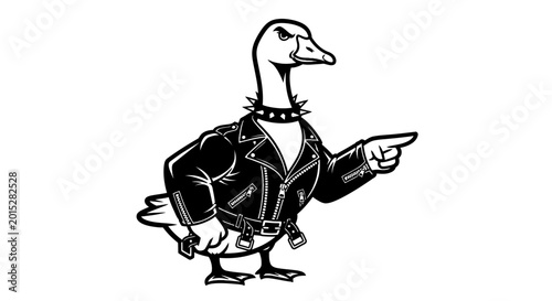 Funny Duck Wearing Leather Jacket.