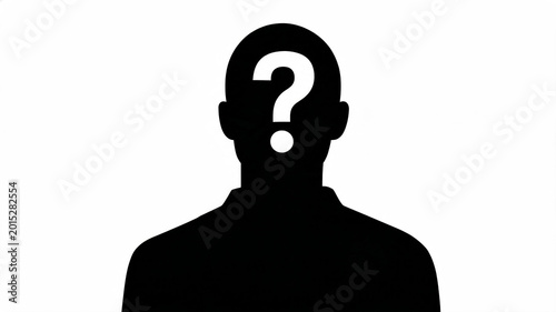 Silhouette of a person's head with a question mark in place of the face silhouette anonymous uncertainty identity question confusion searching guessing
