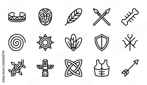 Foto Tribal Icons Vector Set: Ancient Symbols, Ethnic Ornaments, Primitive Art Elemen