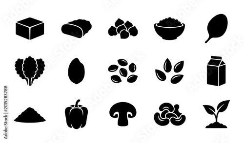 Valokuva Healthy Food Icons Set, Vegan Ingredients Vector Graphics, Nutrition Elements Co