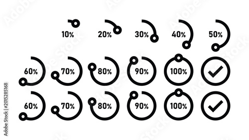 Tableau sur toile Black and white infographic percentage icons for progress and completion charts