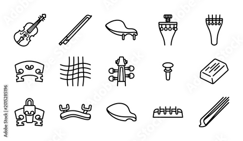 Obraz na plátně Violin Parts Icons, Musical Instrument Components, Stringed Orchestra Accessorie