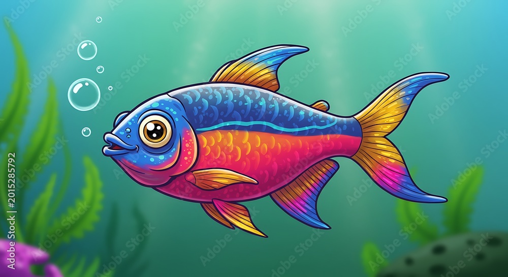 Fototapeta premium 虹色の熱帯魚、水中イラスト
