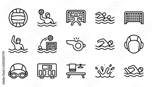 Cuadro en lienzo Water Polo Icons Set: Sport Game Vector Graphics, Player Actions, Equipment, Ref