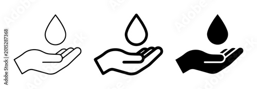 Photos Hand Holding Water Drop Icon Set, Cleanliness and Purity Symbols, Essential Reso