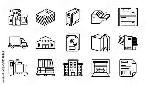 Tableau sur toile Printing Press Icons, Offset Lithography, Digital Printing, Bookbinding, Logisti