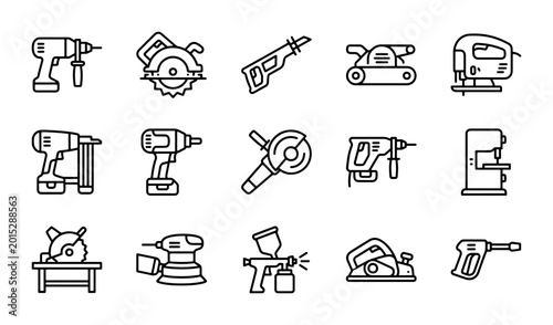 Bild auf Leinwand Power Tool Icons Set: Construction, DIY, Workshop Equipment Vector Graphics