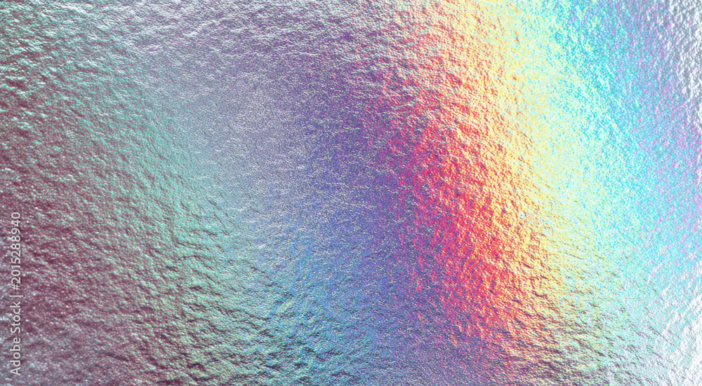 Fototapeta premium Close-up of iridescent textured surface with rainbow colors and metallic shimmer forming an abstract background.